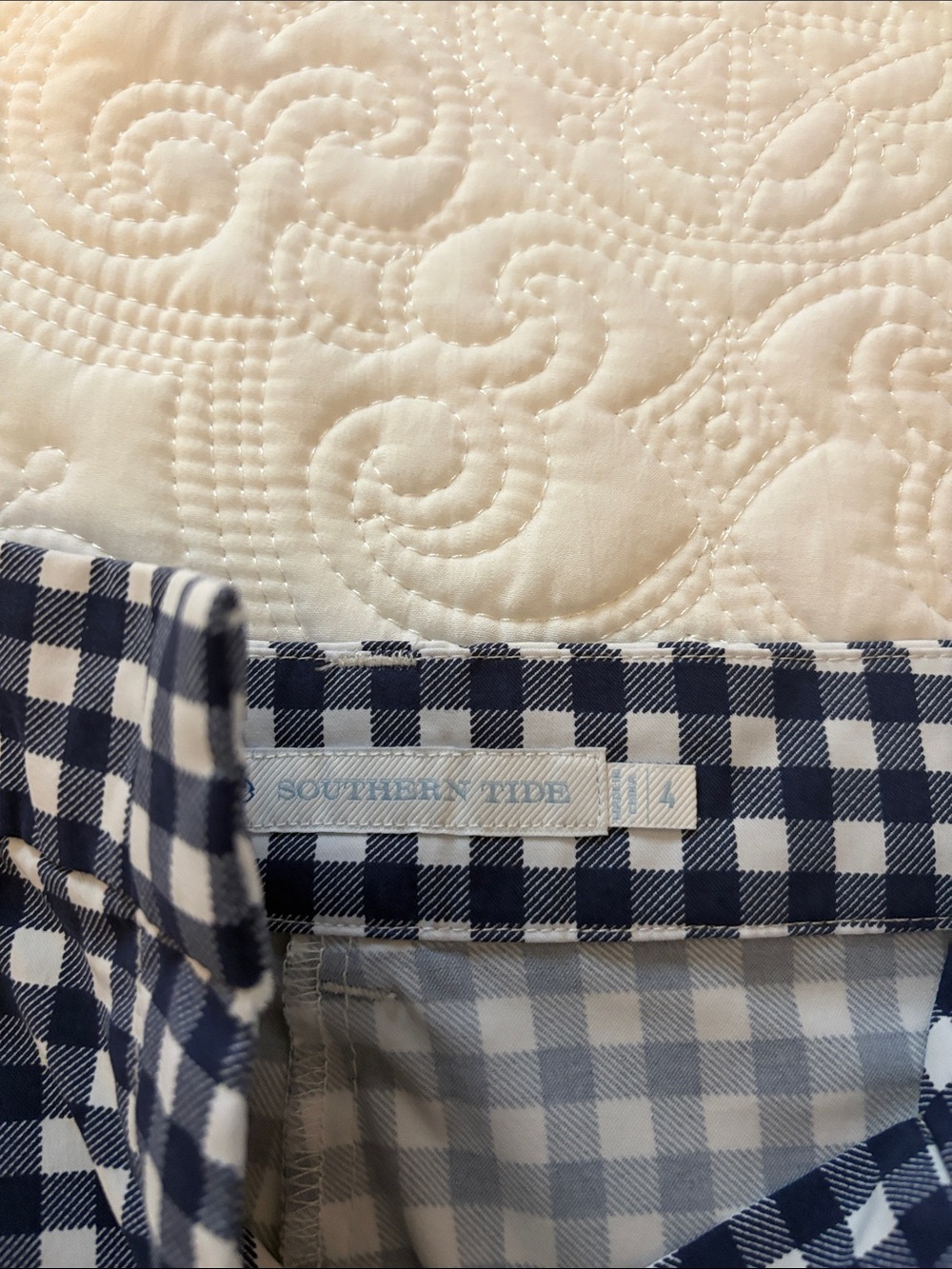 Southern Tide Navy and White Gingham Women's Shorts - Picture 2 of 6